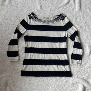 Juicy Couture Black and White Striped half - Long Sleeve Top